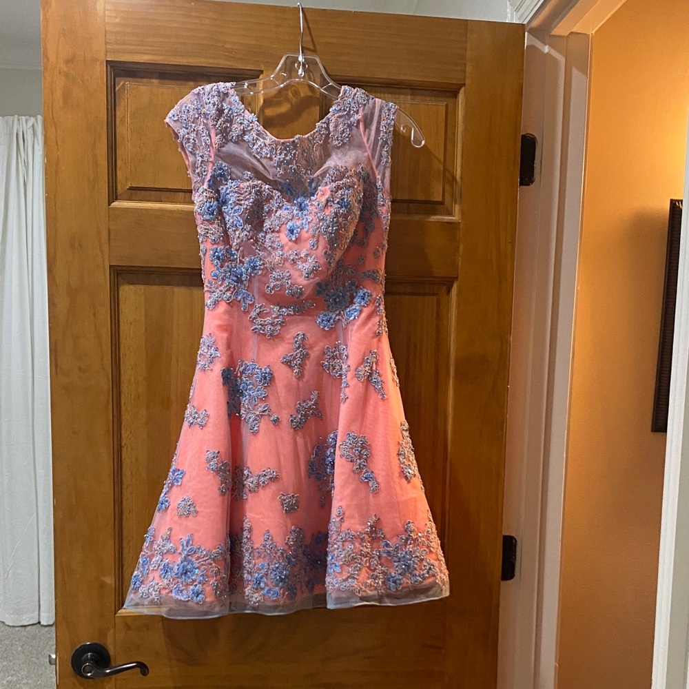 Sherri Hill Peach and Blue Gown